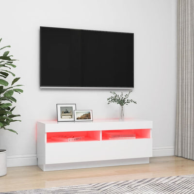 TV-taso LED-valoilla valkoinen 100x35x40 cm