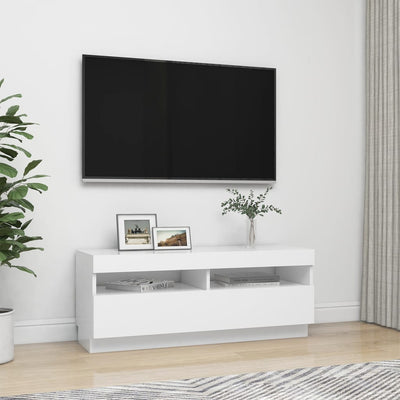 TV-taso LED-valoilla valkoinen 100x35x40 cm