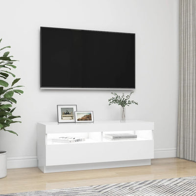 TV-taso LED-valoilla valkoinen 100x35x40 cm