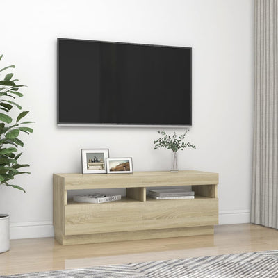 TV-taso LED-valoilla Sonoma-tammi 100x35x40 cm