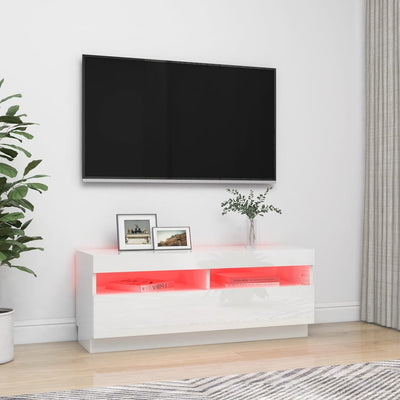 TV-taso LED-valoilla korkeakiilto valkoinen 100x35x40 cm