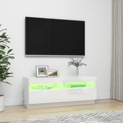 TV-taso LED-valoilla korkeakiilto valkoinen 100x35x40 cm