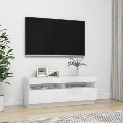 TV-taso LED-valoilla korkeakiilto valkoinen 100x35x40 cm