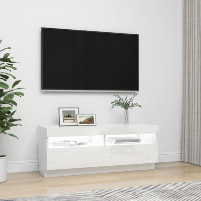 TV-taso LED-valoilla korkeakiilto valkoinen 100x35x40 cm
