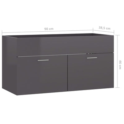Allaskaappi korkeakiilto harmaa 90x38,5x46 cm tekninen puu