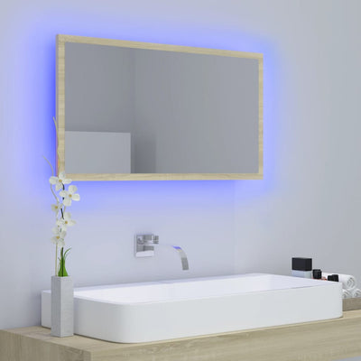 LED-kylpyhuonepeili Sonoma-tammi 80x8,5x37 cm akryyli