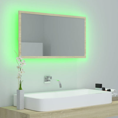 LED-kylpyhuonepeili Sonoma-tammi 80x8,5x37 cm akryyli