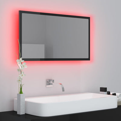 LED-kylpyhuonepeili korkeakiilto musta 80x8,5x37 cm akryyli