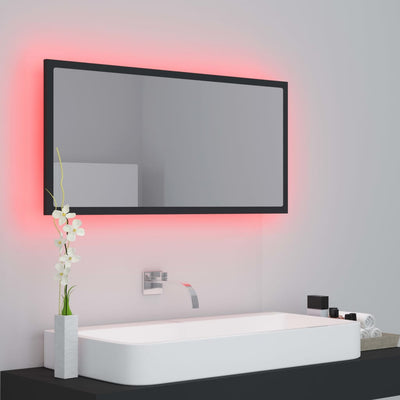 LED-kylpyhuonepeili harmaa 90x8,5x37 cm akryyli