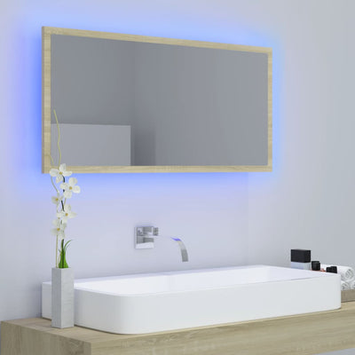 LED-kylpyhuonepeili Sonoma-tammi 90x8,5x37 cm akryyli