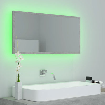 LED-kylpyhuonepeili betoninharmaa 90x8,5x37 cm akryyli