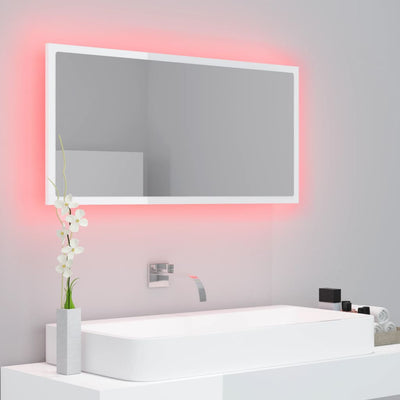 LED-kylpyhuonepeili korkeakiilto valkoinen 90x8,5x37 cm akryyli