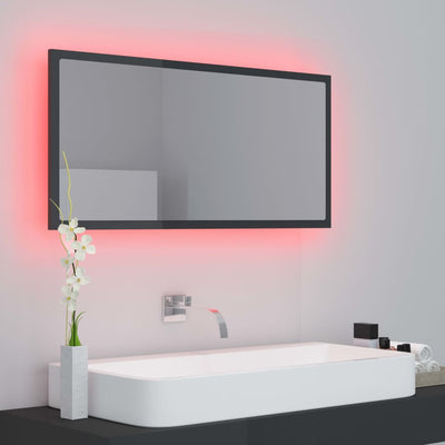 Kylpyhuonepeili LED korkeakiilto harmaa 90x8,5x37 cm akryyli