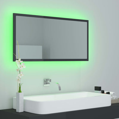 Kylpyhuonepeili LED korkeakiilto harmaa 90x8,5x37 cm akryyli