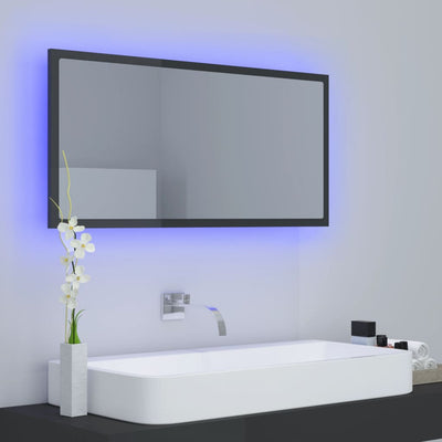 Kylpyhuonepeili LED korkeakiilto harmaa 90x8,5x37 cm akryyli