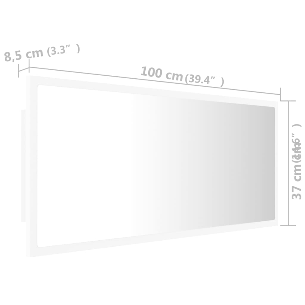 Valkoinen kylpyhuonepeili led Destiny 100x8,5x37cm (akryyli)