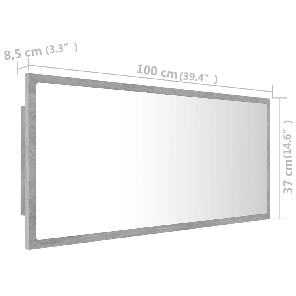 Betoninharmaa led-kylpyhuonepeili Destiny 100x8,5x37cm (akryyli)
