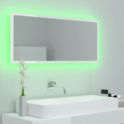 LED-kylpyhuonepeili korkeakiilto valk. 100x8,5x37 cm akryyli