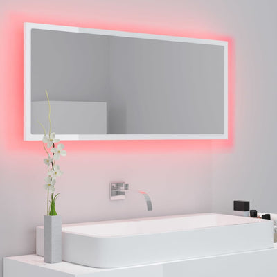 LED-kylpyhuonepeili korkeakiilto valk. 100x8,5x37 cm akryyli
