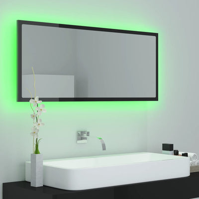 LED-kylpyhuonepeili korkeakiilto musta 100x8,5x37 cm akryyli