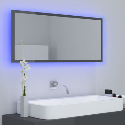 LED-kylpyhuonepeili korkeakiilto harmaa 100x8,5x37 cm akryyli