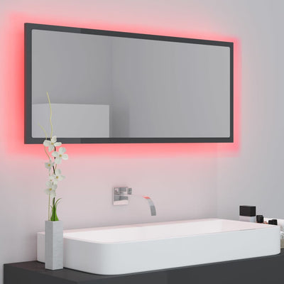LED-kylpyhuonepeili korkeakiilto harmaa 100x8,5x37 cm akryyli