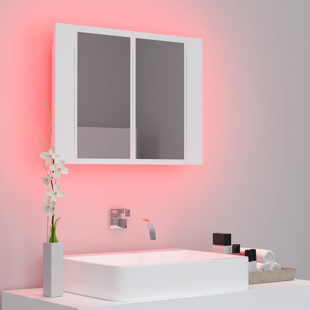 Valkoinen kylpyhuoneen led peilikaappi Cinoneva 60x12x45cm (akryyli)