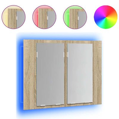 Sonoma-tammi kylpyhuoneen led peilikaappi Cinoneva 60x12x45cm (akryyli)