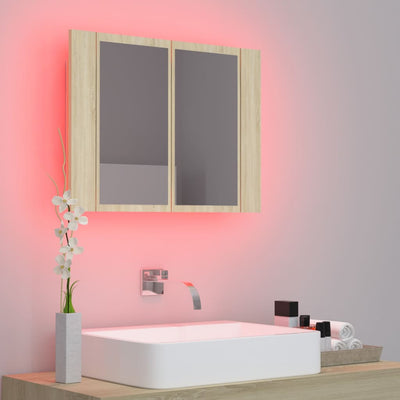 Kylpyhuoneen LED peilikaappi Sonoma-tammi 60x12x45 cm akryyli