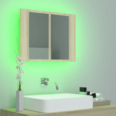 Kylpyhuoneen LED peilikaappi Sonoma-tammi 60x12x45 cm akryyli