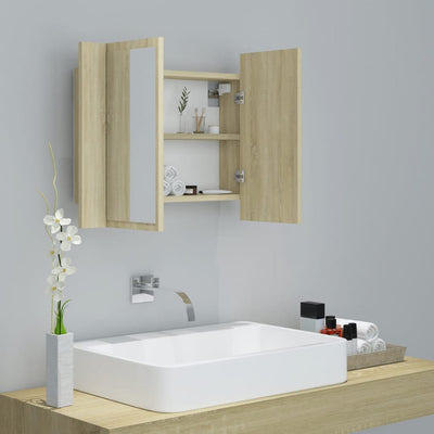 Kylpyhuoneen LED peilikaappi Sonoma-tammi 60x12x45 cm akryyli