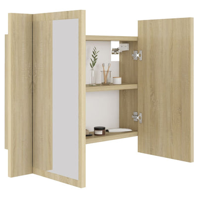 Kylpyhuoneen LED peilikaappi Sonoma-tammi 60x12x45 cm akryyli