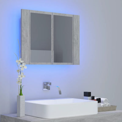 Kylpyhuoneen LED peilikaappi betoninharmaa 60x12x45 cm akryyli