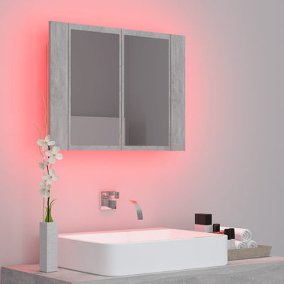 Kylpyhuoneen LED peilikaappi betoninharmaa 60x12x45 cm akryyli