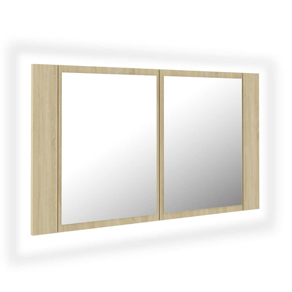 Kylpyhuoneen LED peilikaappi Sonoma-tammi 80x12x45 cm akryyli