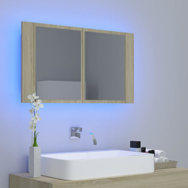 Kylpyhuoneen LED peilikaappi Sonoma-tammi 80x12x45 cm akryyli