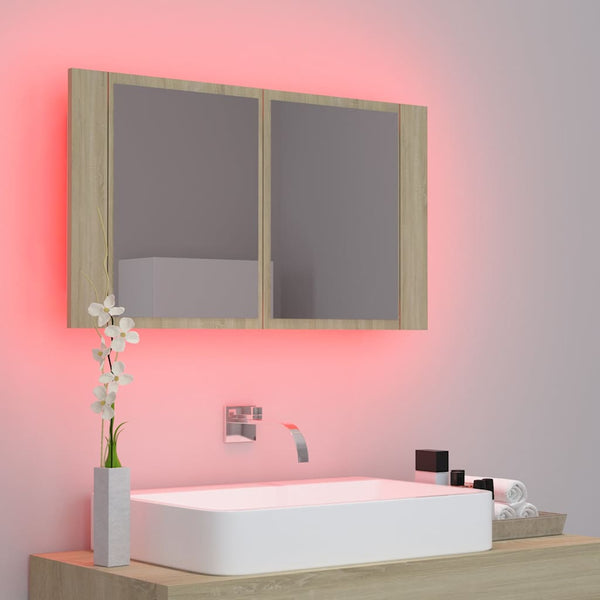 Kylpyhuoneen LED peilikaappi Sonoma-tammi 80x12x45 cm akryyli
