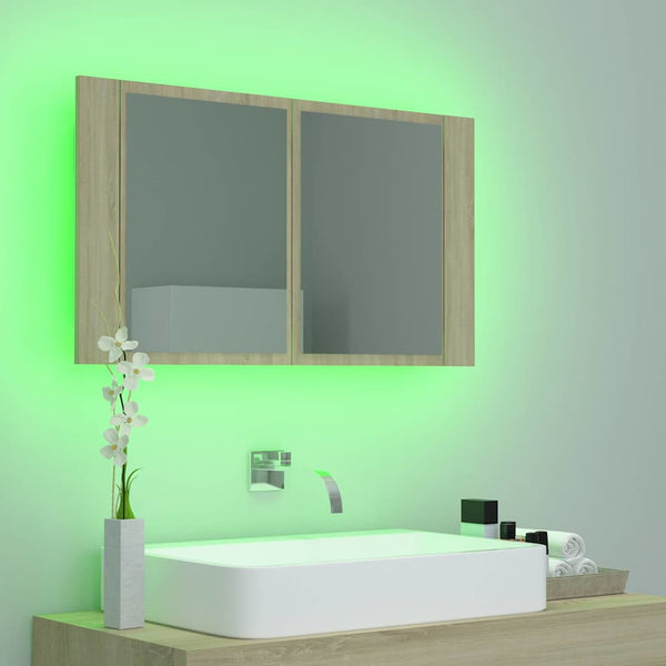 Kylpyhuoneen LED peilikaappi Sonoma-tammi 80x12x45 cm akryyli