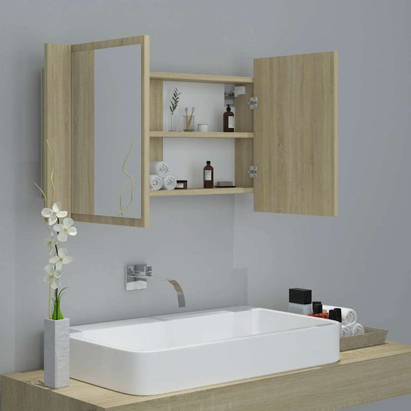 Kylpyhuoneen LED peilikaappi Sonoma-tammi 80x12x45 cm akryyli