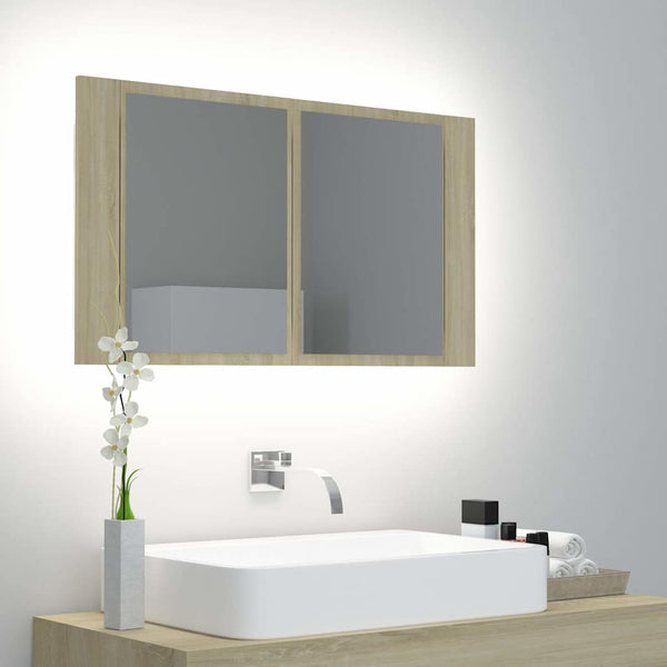 Kylpyhuoneen LED peilikaappi Sonoma-tammi 80x12x45 cm akryyli