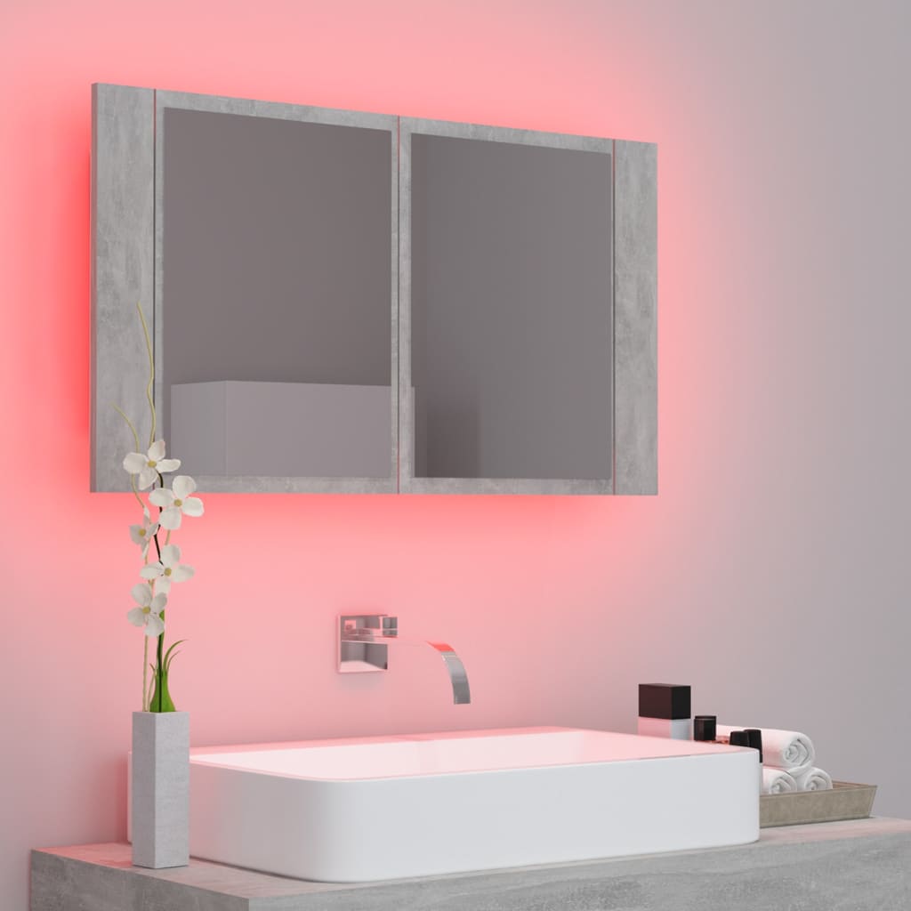 Betoninharmaa kylpyhuoneen led peilikaappi Iordana 80x12x45cm (akryyli)