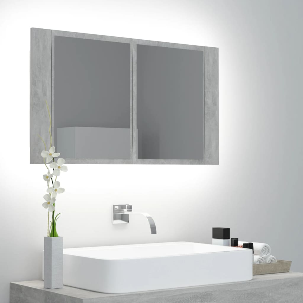 Betoninharmaa kylpyhuoneen led peilikaappi Iordana 80x12x45cm (akryyli)