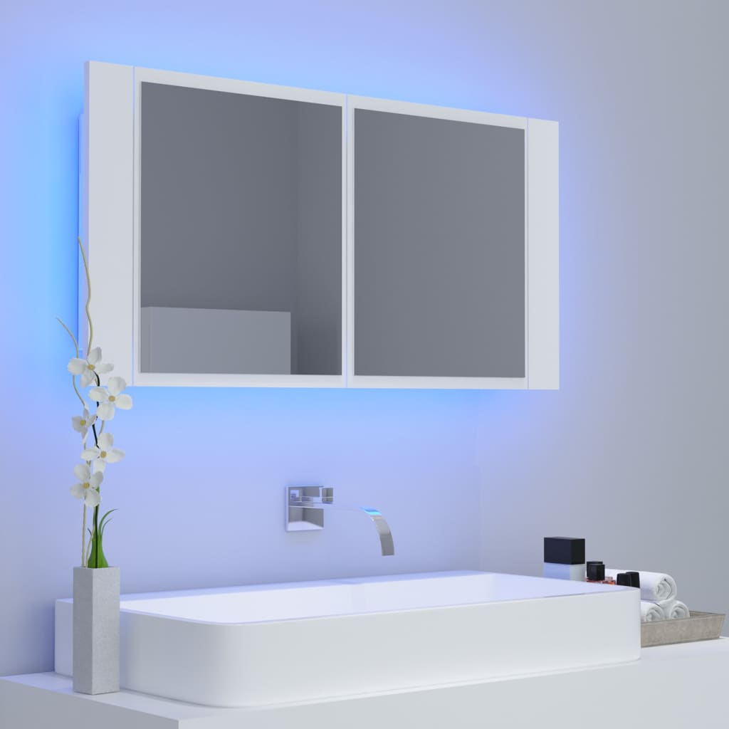 Valkoinen kylpyhuoneen led peilikaappi Delicia 90x12x45cm (akryyli)