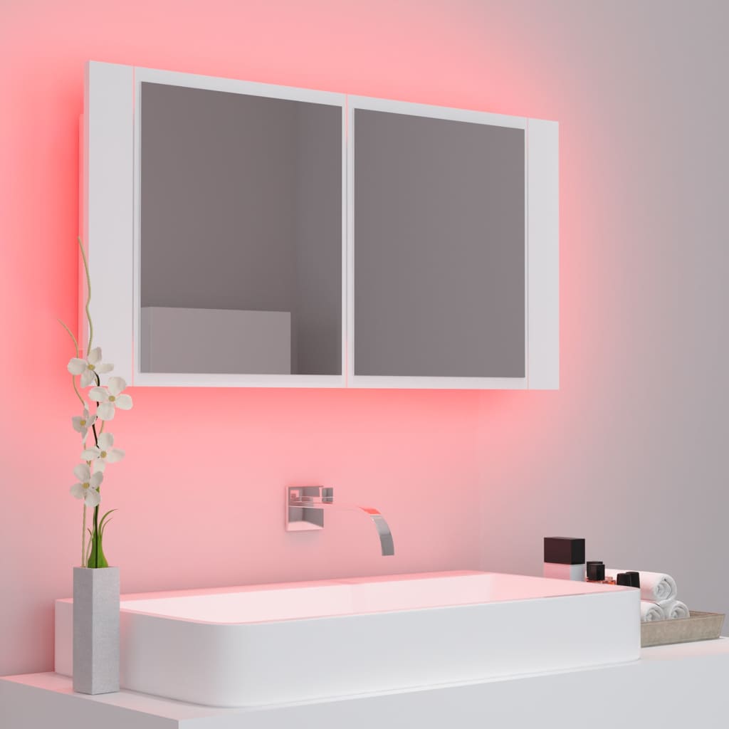 Valkoinen kylpyhuoneen led peilikaappi Delicia 90x12x45cm (akryyli)