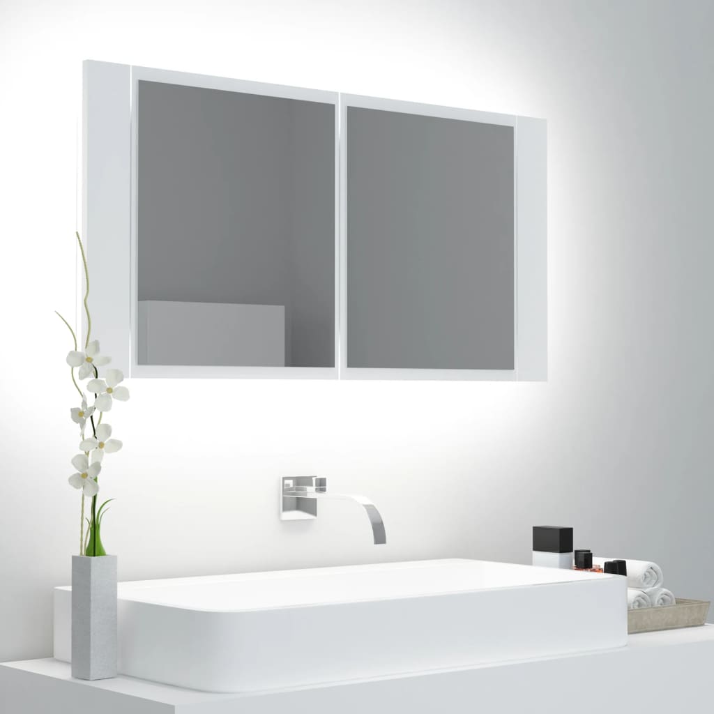 Valkoinen kylpyhuoneen led peilikaappi Delicia 90x12x45cm (akryyli)