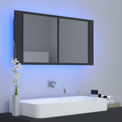 Kylpyhuoneen LED peilikaappi harmaa 90x12x45 cm akryyli