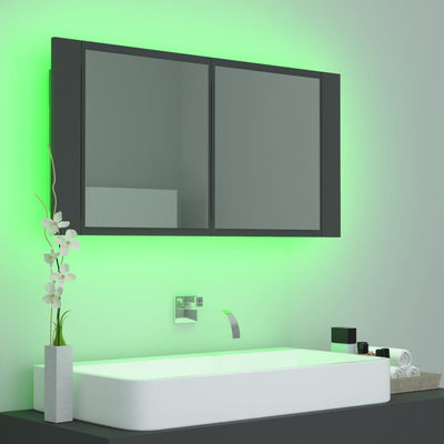 Kylpyhuoneen LED peilikaappi harmaa 90x12x45 cm akryyli