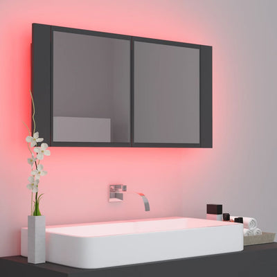 Kylpyhuoneen LED peilikaappi harmaa 90x12x45 cm akryyli