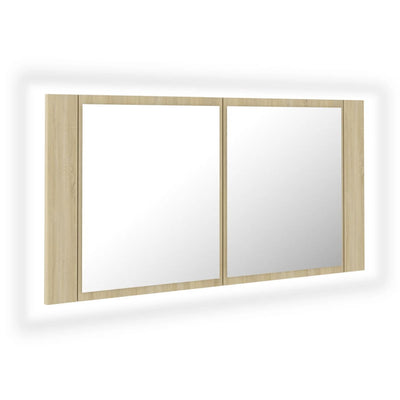 Kylpyhuoneen LED peilikaappi Sonoma-tammi 90x12x45 cm akryyli