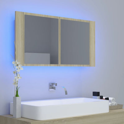 Kylpyhuoneen LED peilikaappi Sonoma-tammi 90x12x45 cm akryyli